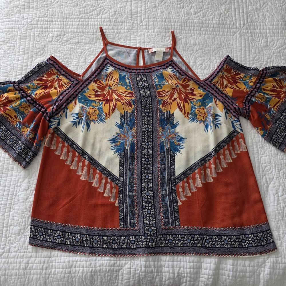 Flying Tomato Plus Size Boho Cold Shoulder Top 2X